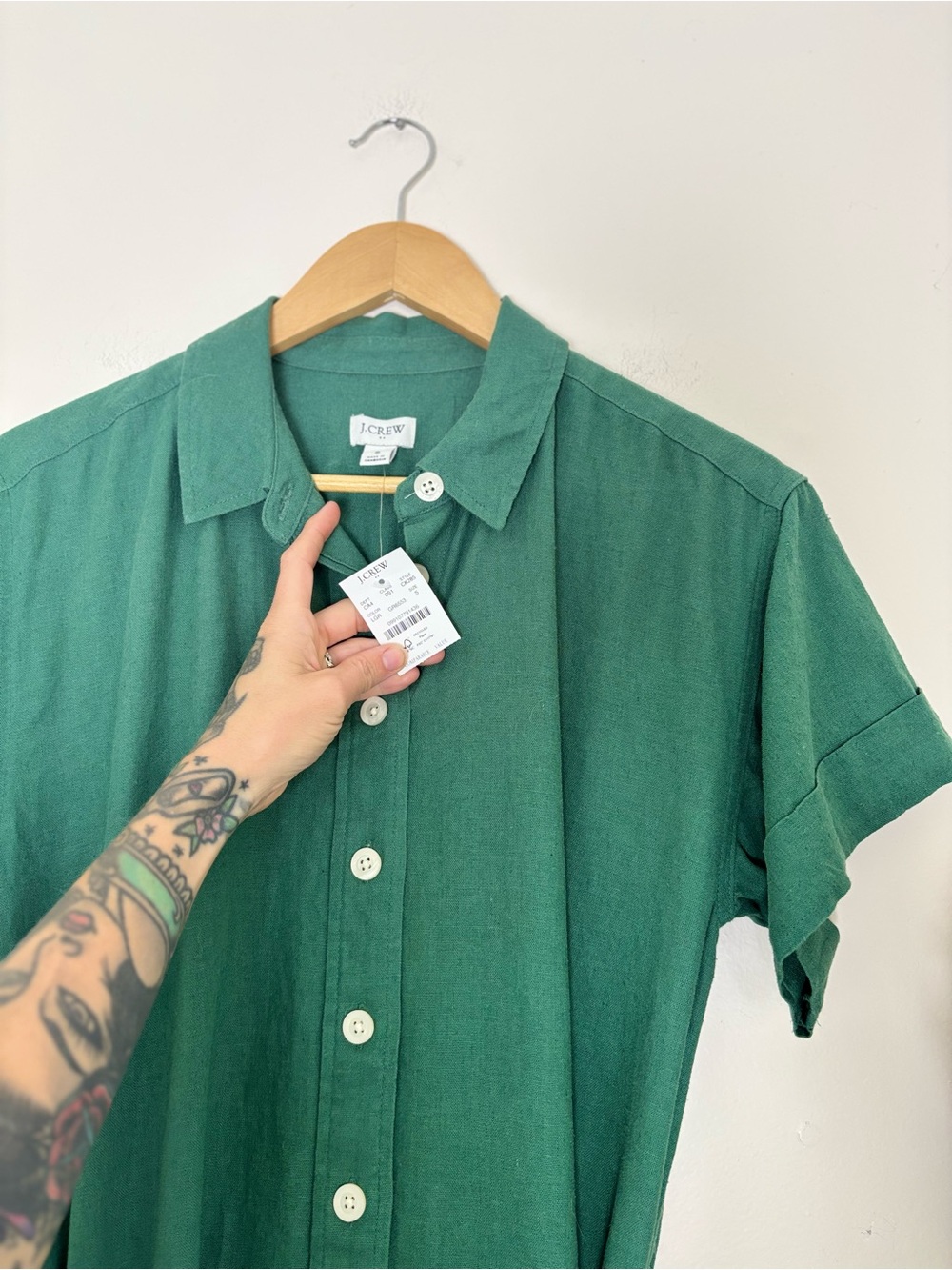 J.Crew Linen-Blend Belted Mini Shirtdress In Kelly Green - Picture 5 of 8